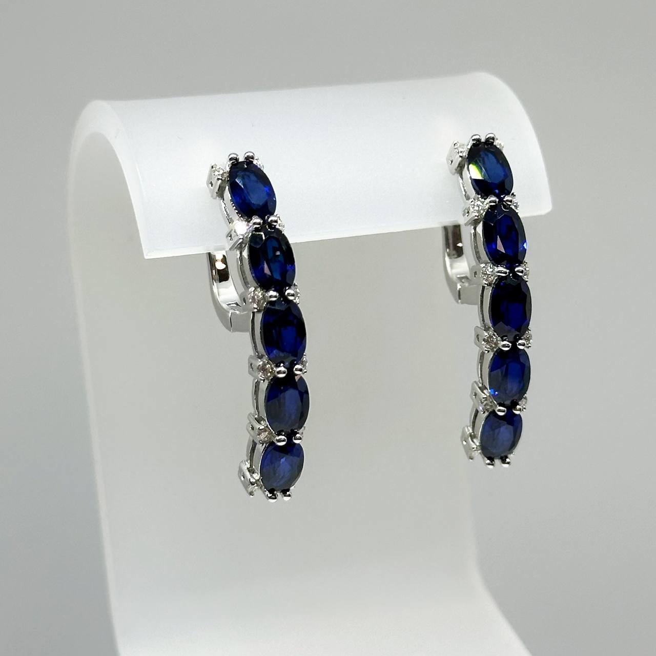Lab-grown Blue Sapphire Moissanite Silver Earrings - SOPHYGEMS