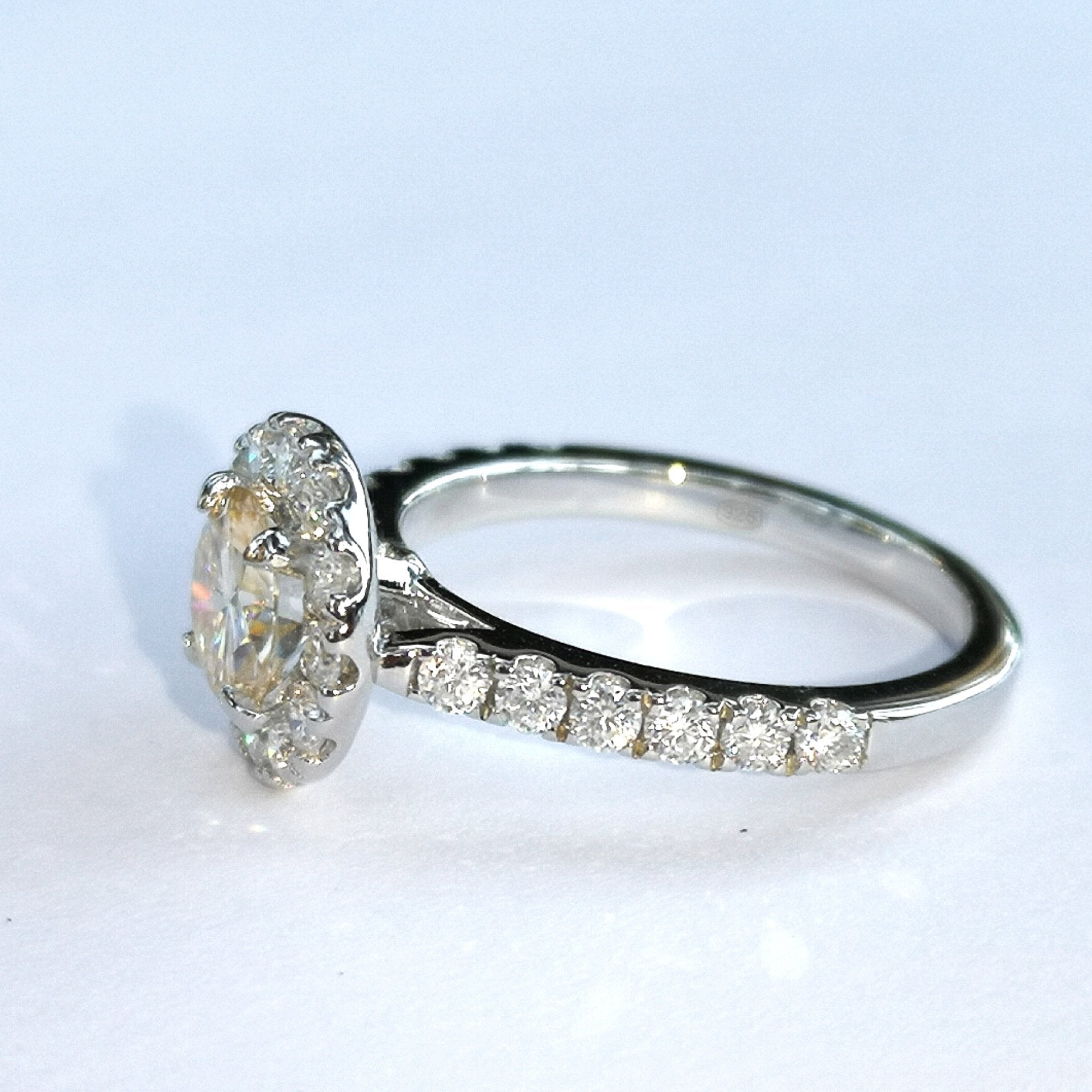 1ct Champagne and White Moissanite Halo Ring - SOPHYGEMS