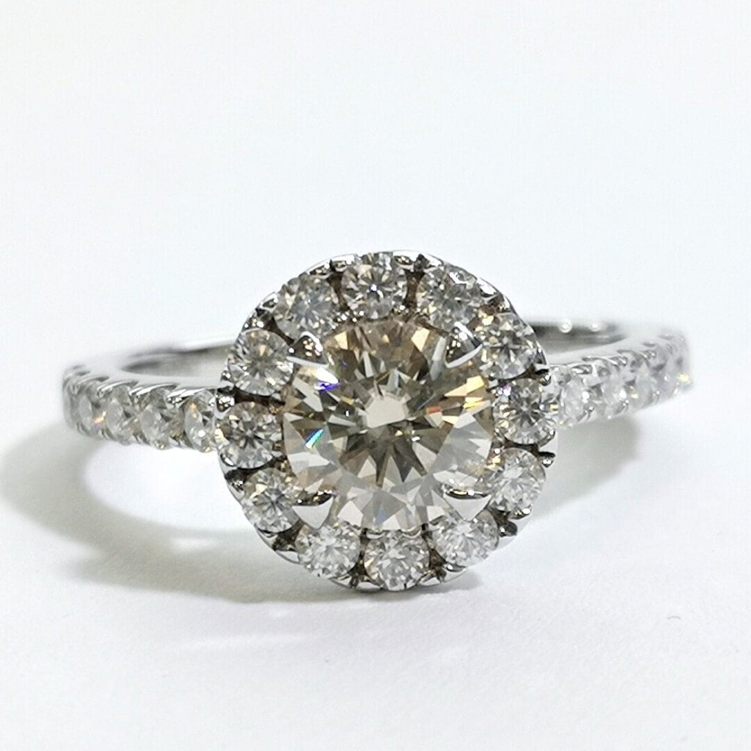 1ct Champagne and White Moissanites Halo Silver Ring - SOPHYGEMS