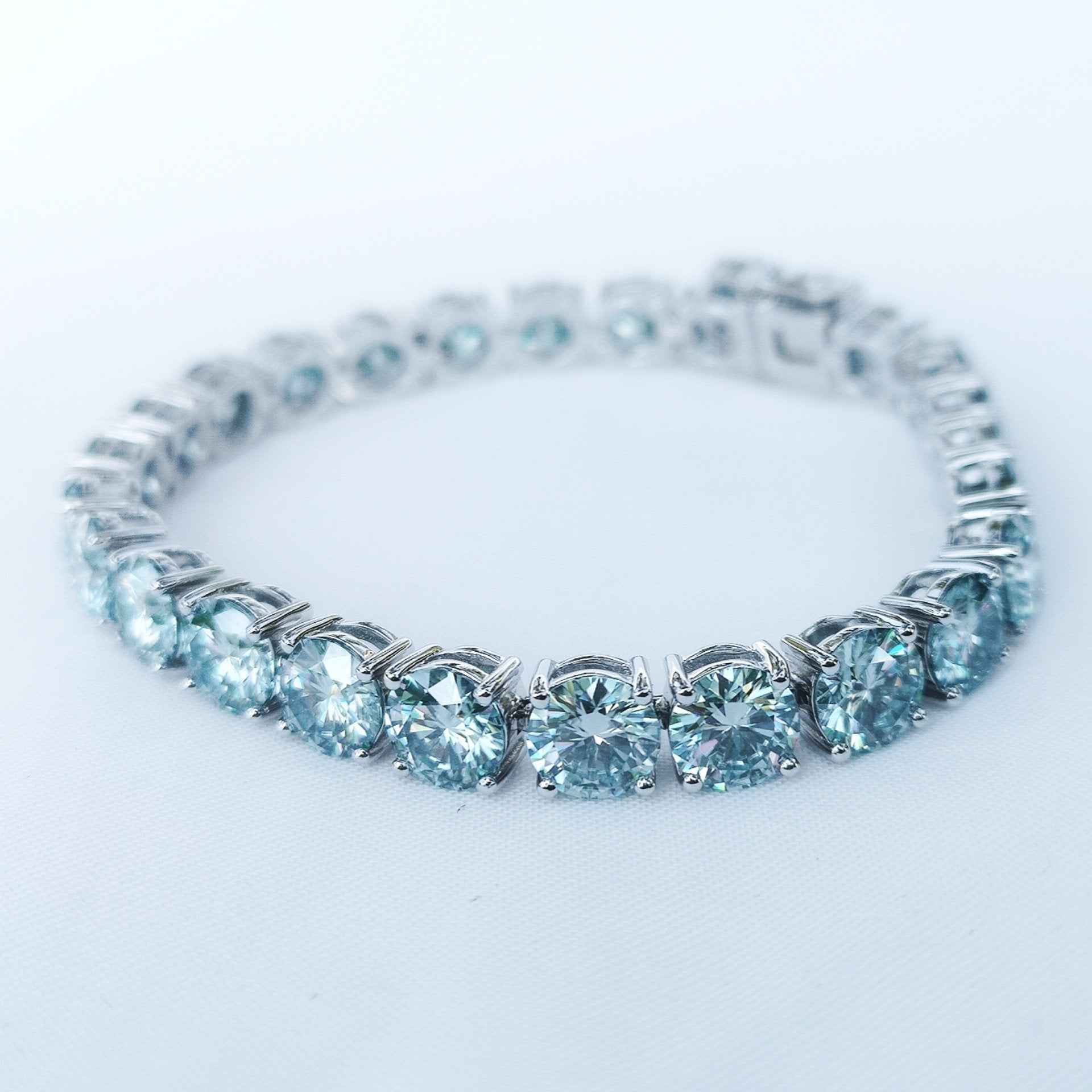Blue Moissanite Tennis Bracelet Sterling Silver Platinum Plated - SOPHYGEMS