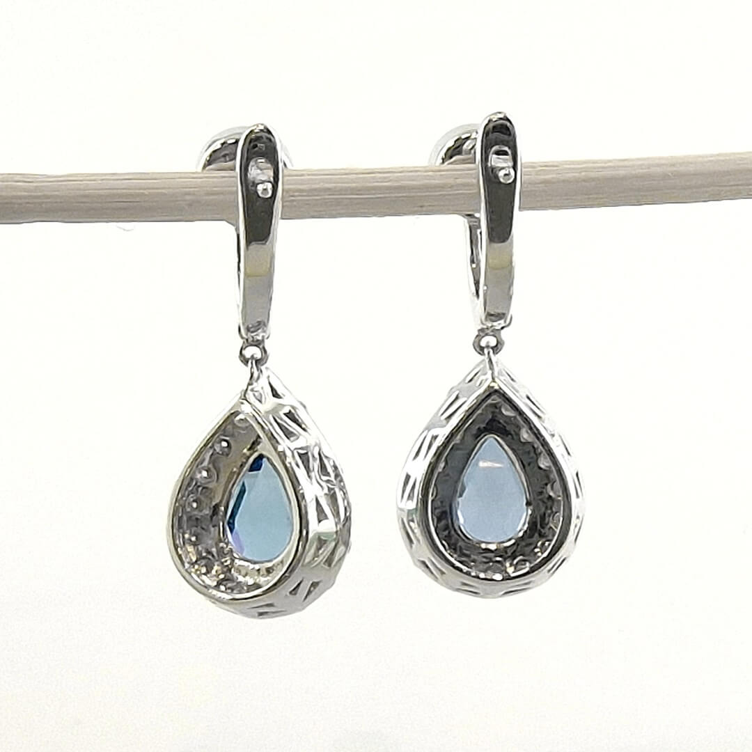 Blue Topaz & Moissanite Earrings Platinum-plated Silver - SOPHYGEMS
