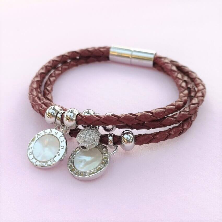 Leather Bracelet Silver 925 & Natural mother-of-pearl - SOPHYGEMS