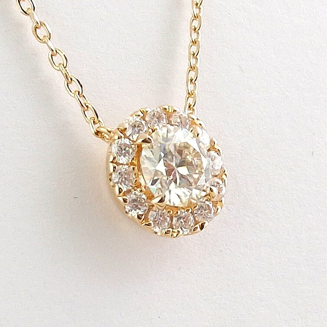 White Moissanites 14K Gold Vermeil Halo Pendant - SOPHYGEMS