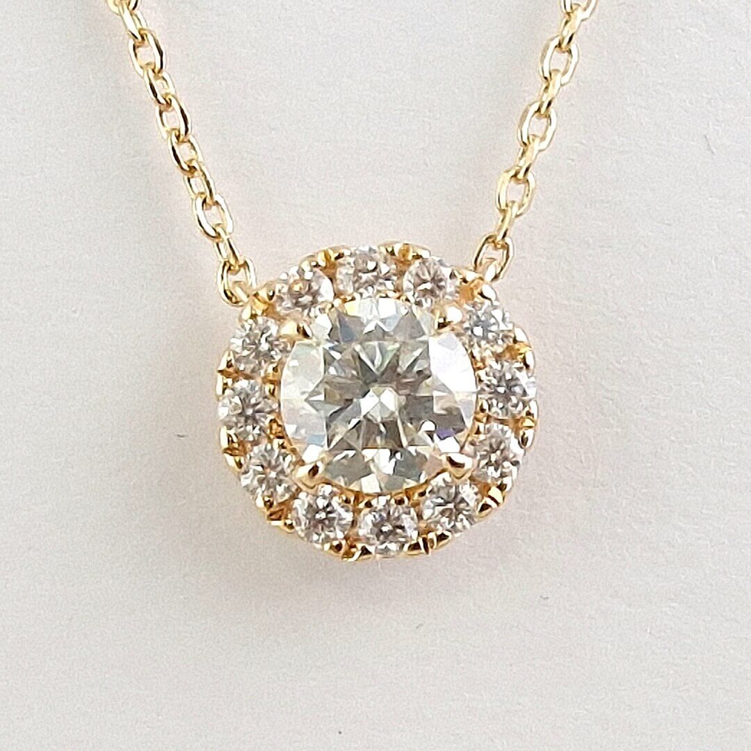 White Moissanites 14K Gold Vermeil Halo Pendant - SOPHYGEMS